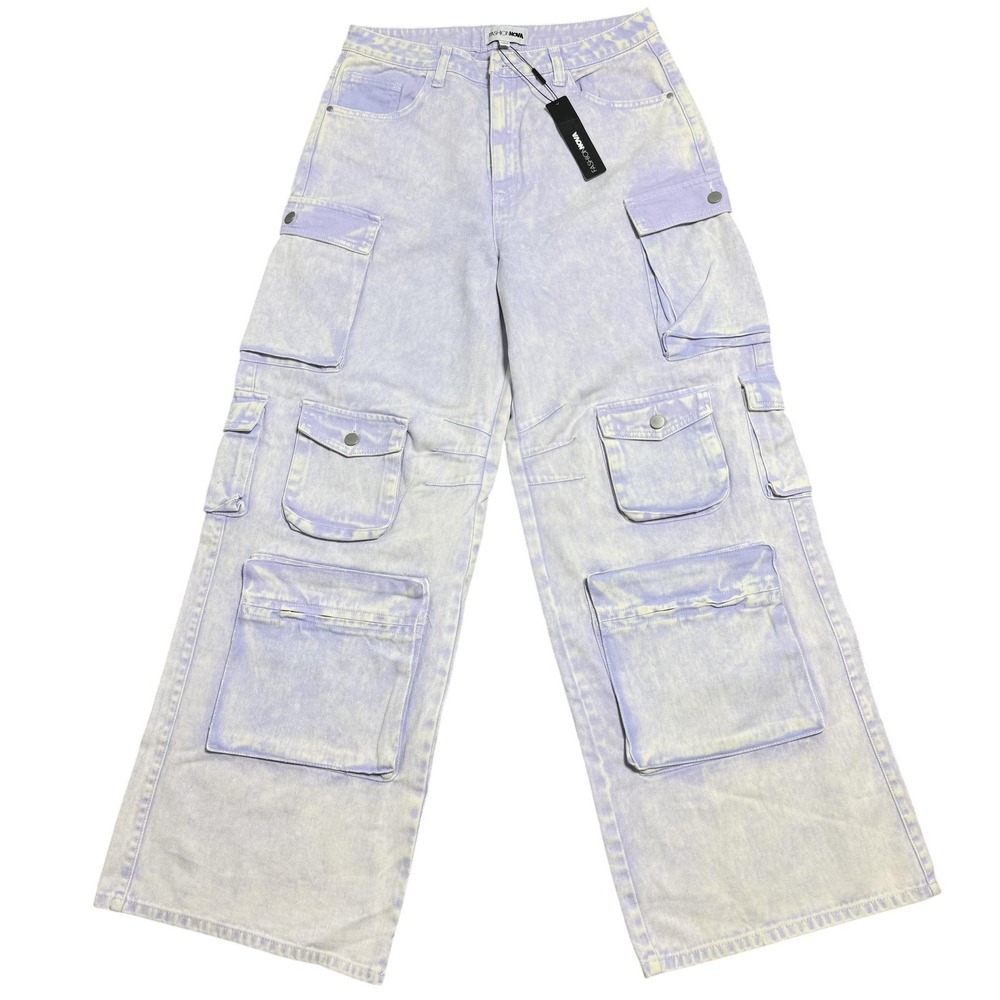 Fashion Nova Jeans Womens 13 Lavender Lily High Rise Cargo Wide Leg Pockets‎
